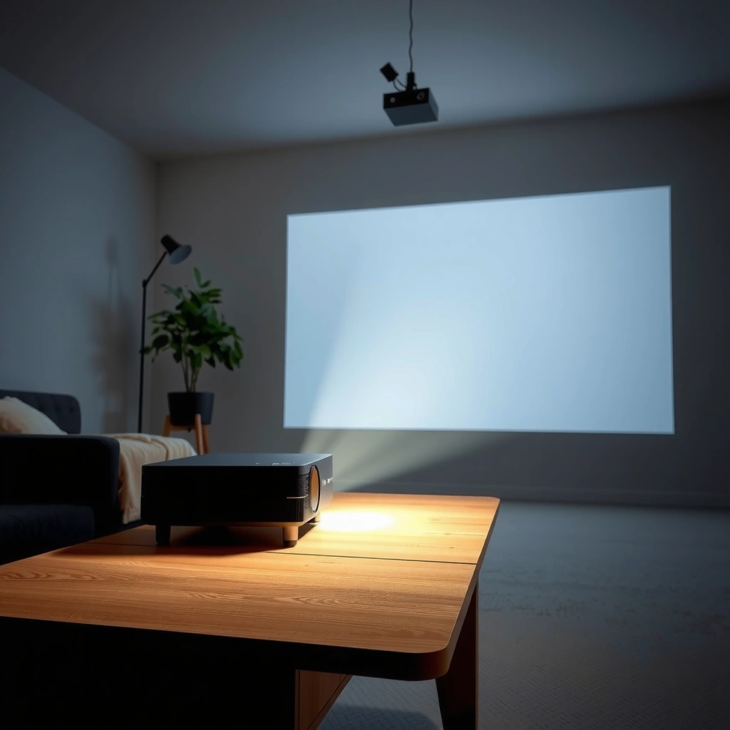 Infographic showing how to determine lumens needed for a projector based on room and screen size.