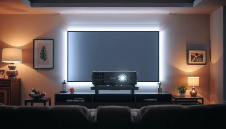 Infographic showing recommended lumens for projectors based on room size and lighting conditions.