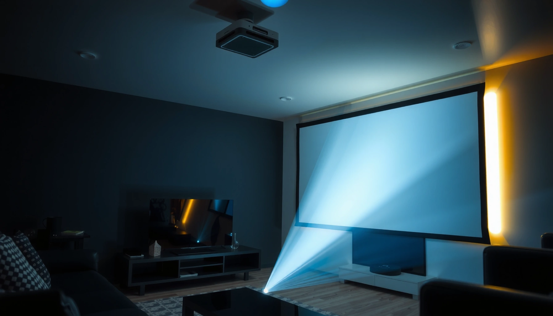 Illustration showing how many lumens are needed for projectors based on room conditions.