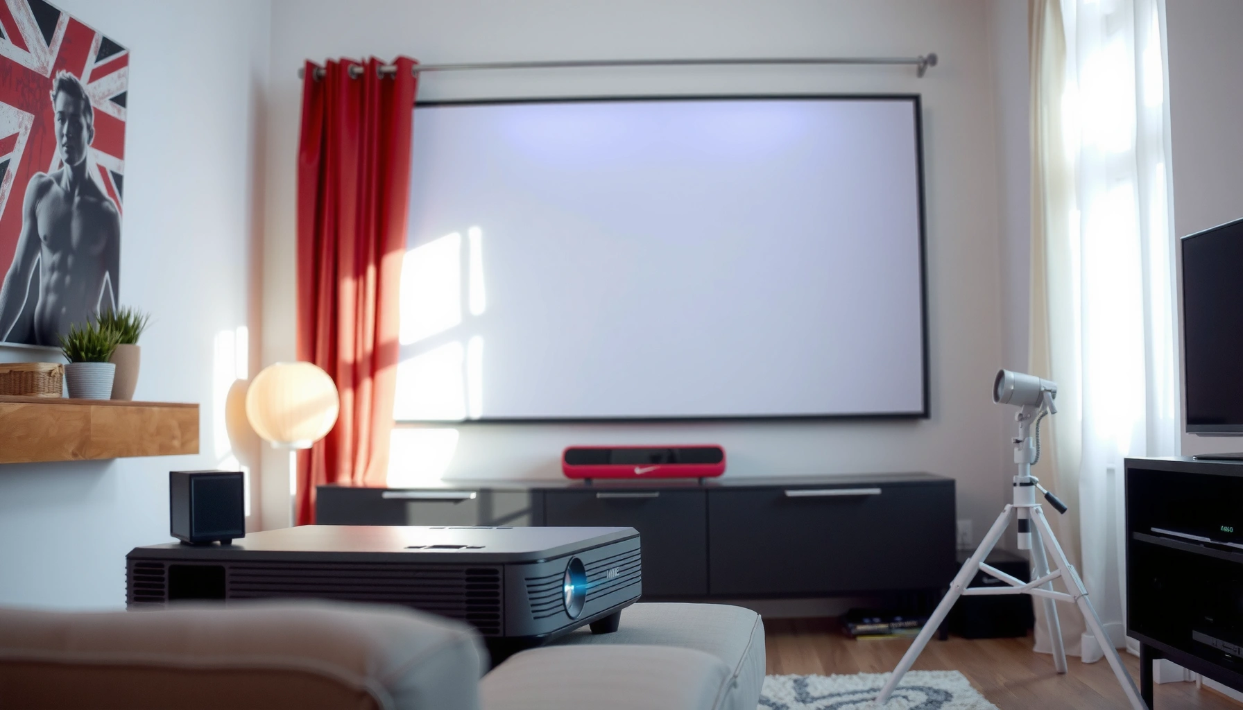 A bright room showcasing a projector with optimal lumens for clear viewing.