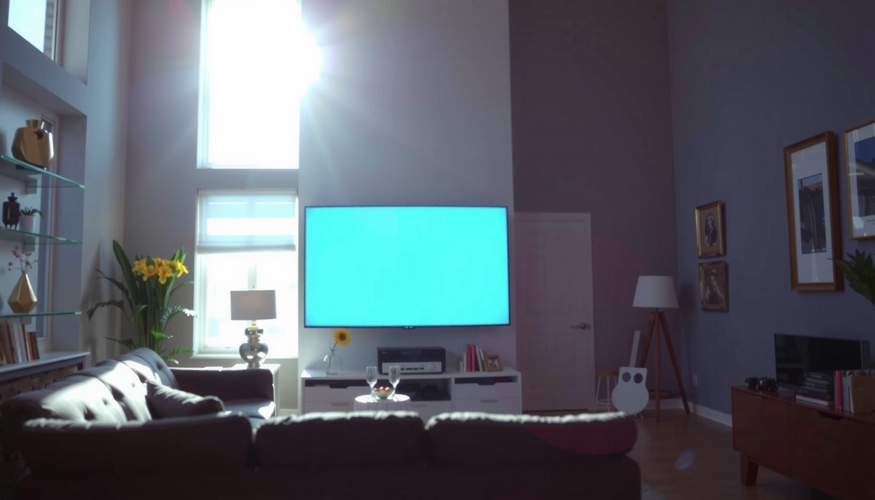 A projector displaying an image in bright daylight, illustrating lumens needed for visibility.