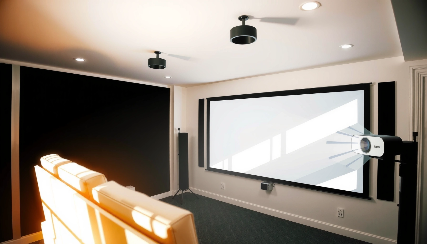 A projector displaying bright images in daylight, illustrating lumens needed for clear visibility.