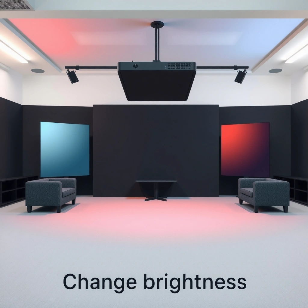 Projector menu displaying brightness and picture mode options for adjustment.