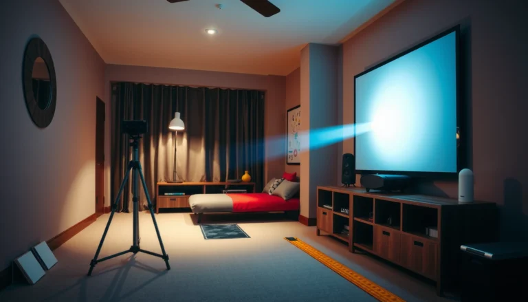 Visual guide on how far to place a projector from the screen for optimal viewing experience.