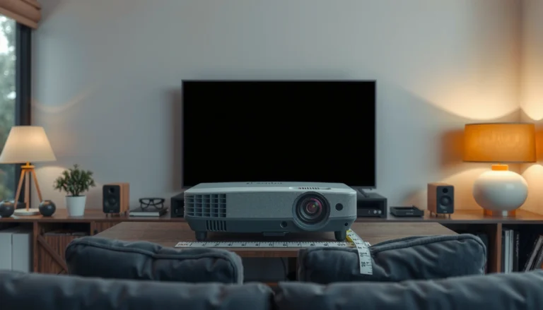 Visual guide on how far back to place a projector from the screen for optimal viewing.