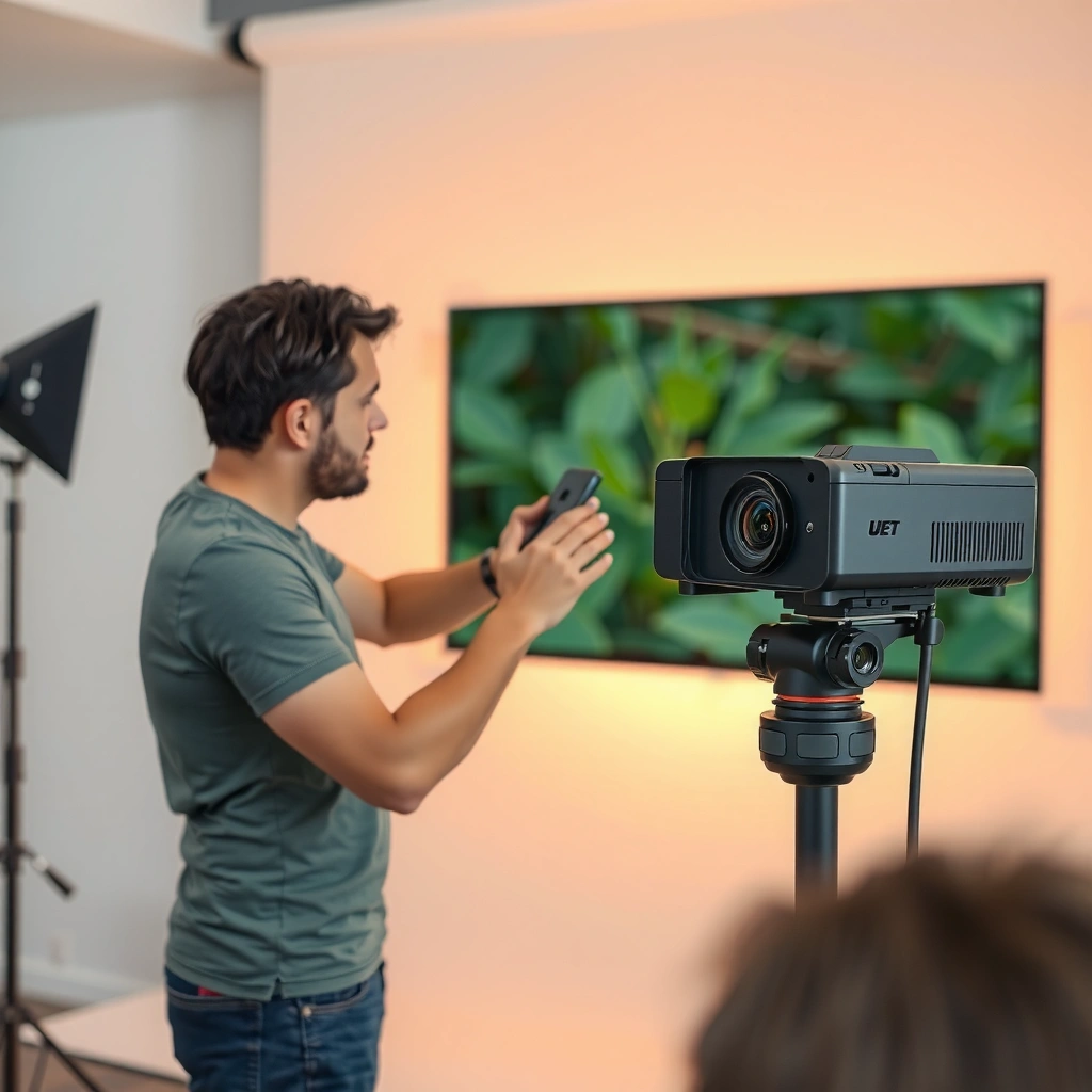 Illustration showing how to position a projector for correct size and geometry on the screen