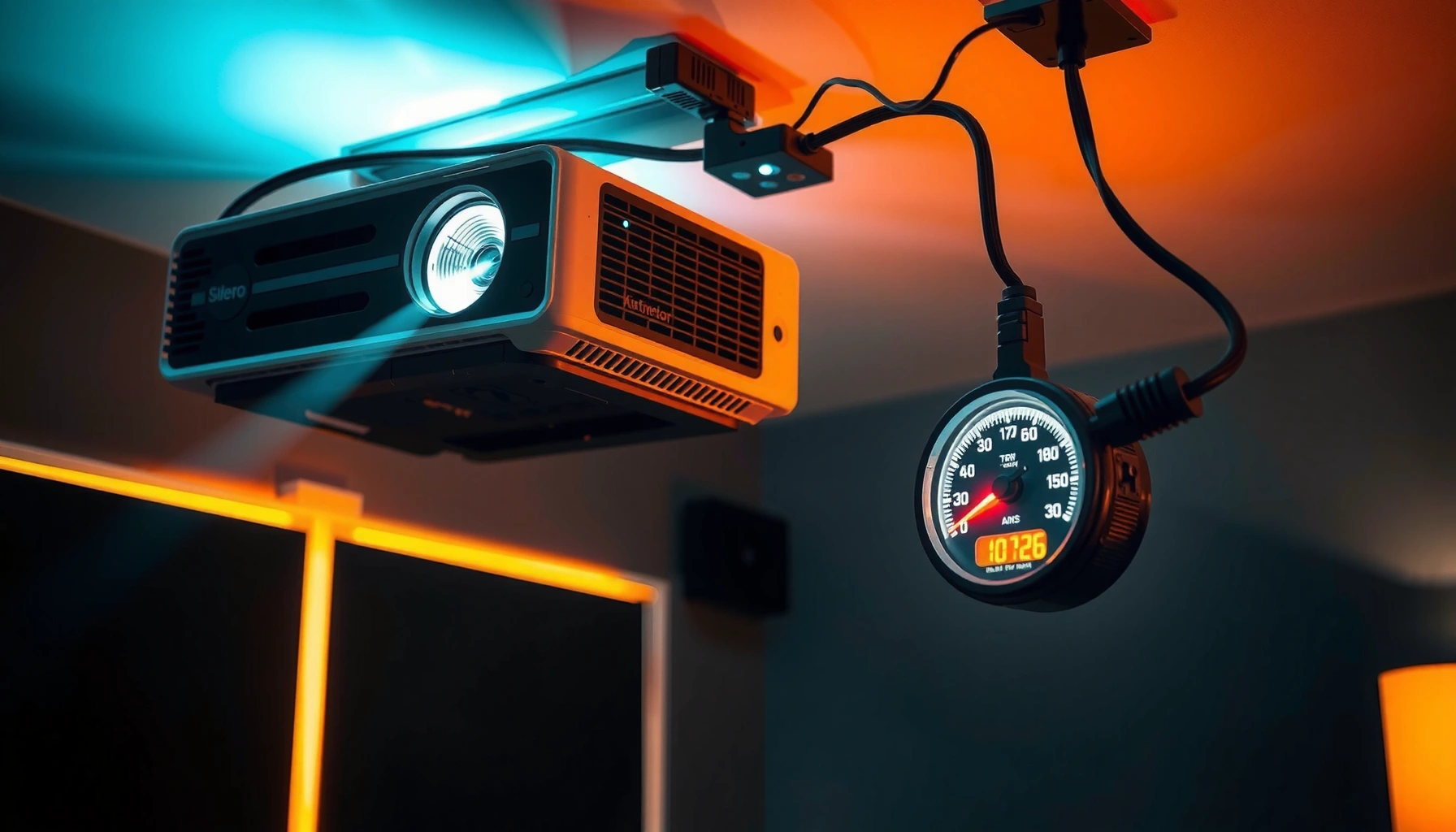 Infographic explaining how many amps a projector uses and its power draw.