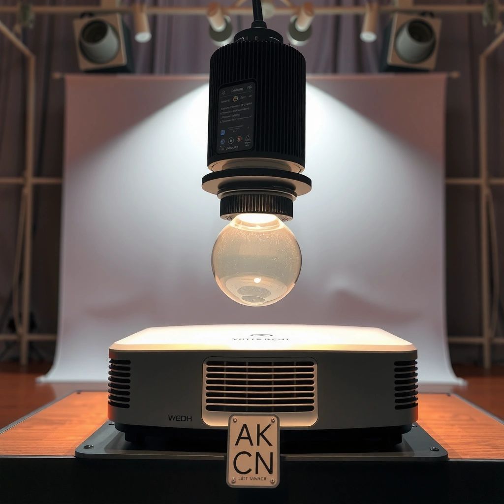 Close-up of a projector's power rating label showing wattage for energy consumption analysis.
