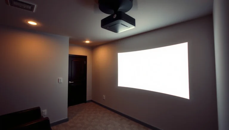 Illustration showing how far a projector can project images in various settings.