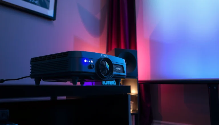 A projector displaying an image, illustrating how long a projector can run continuously without overheating.