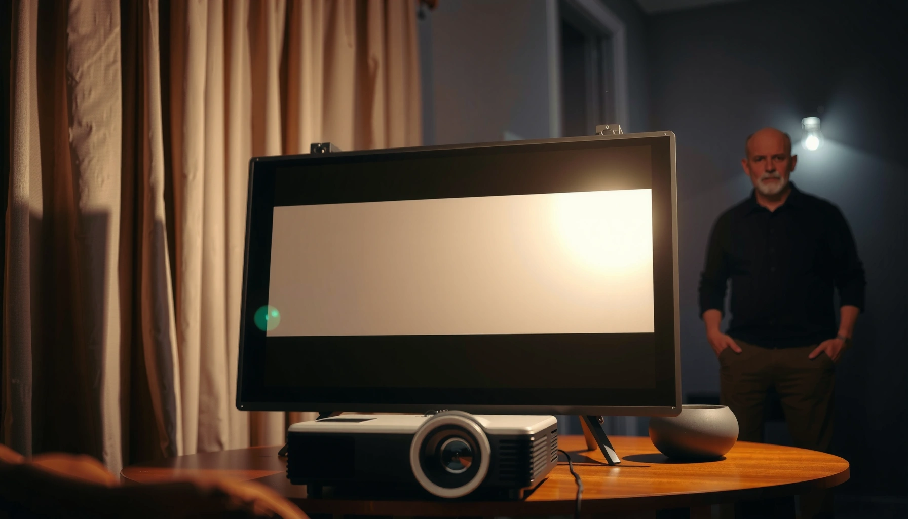 A projector with a timer display, illustrating safe runtime guidelines for projectors.