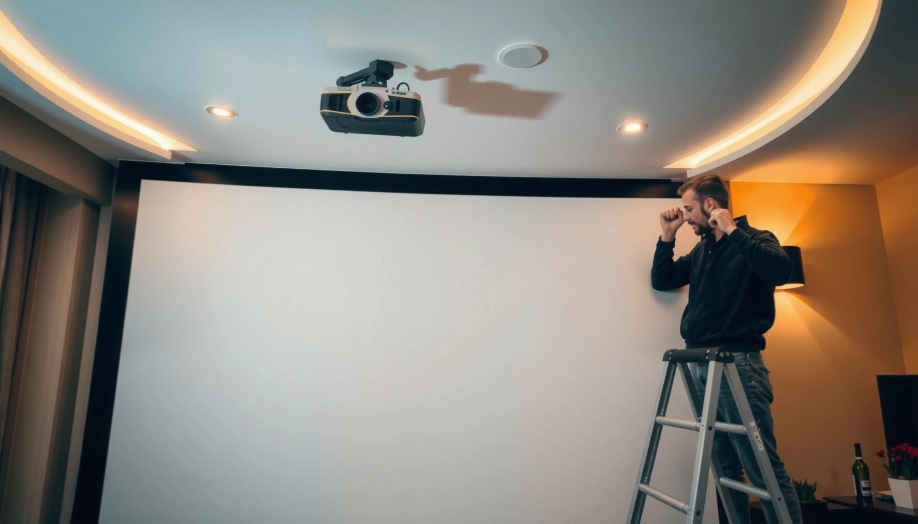 Cost breakdown for installing a projector screen in a home or office setting.