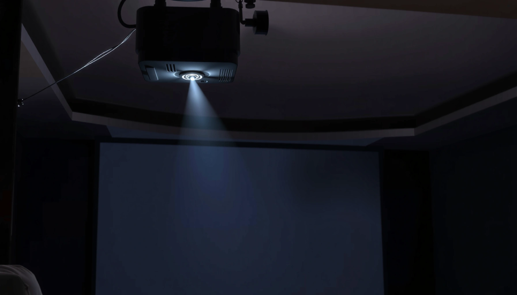 A projector displaying an image, illustrating safe limits for leaving a projector on.