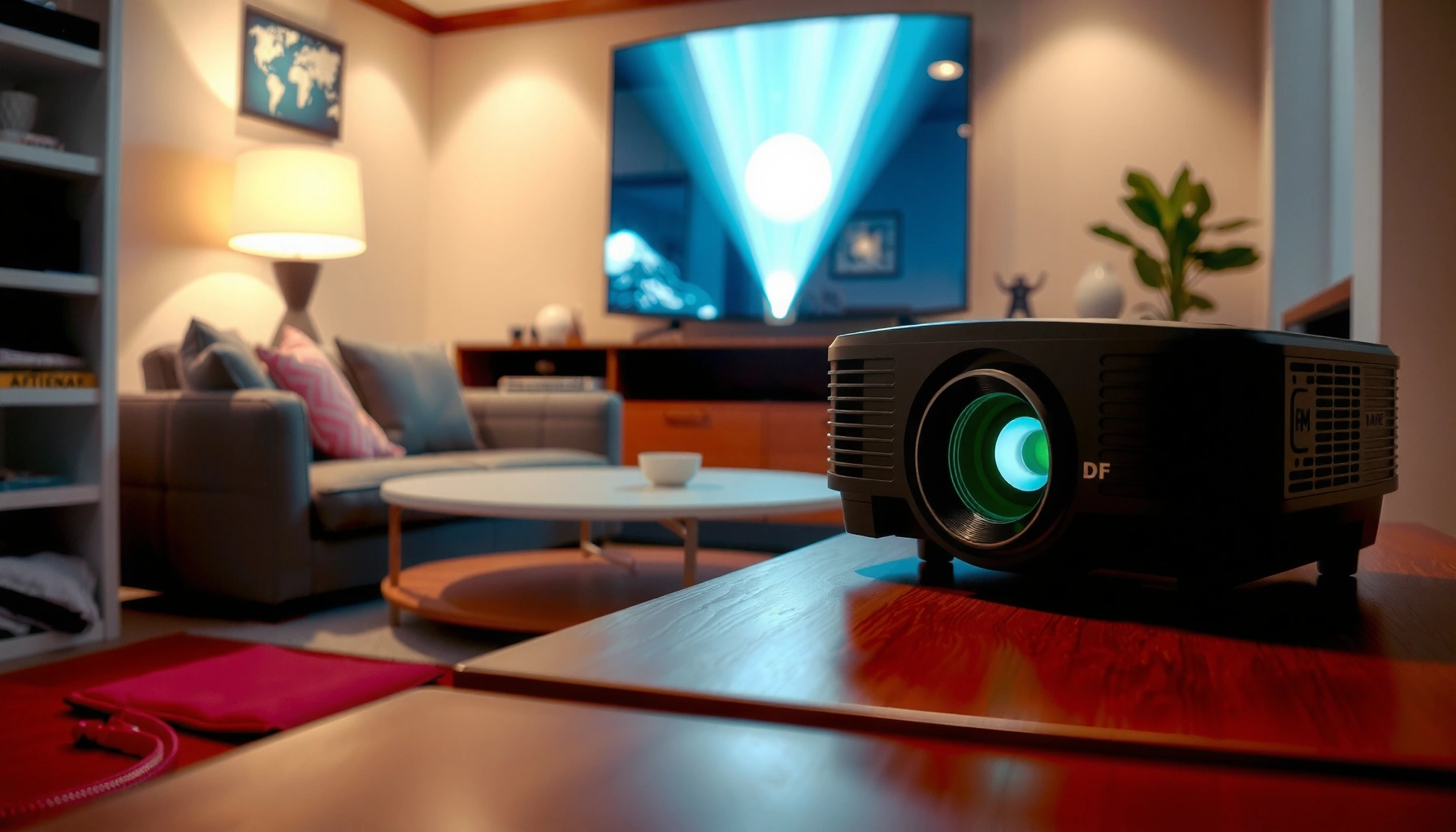 A projector displaying information on wattage usage per hour for energy efficiency.