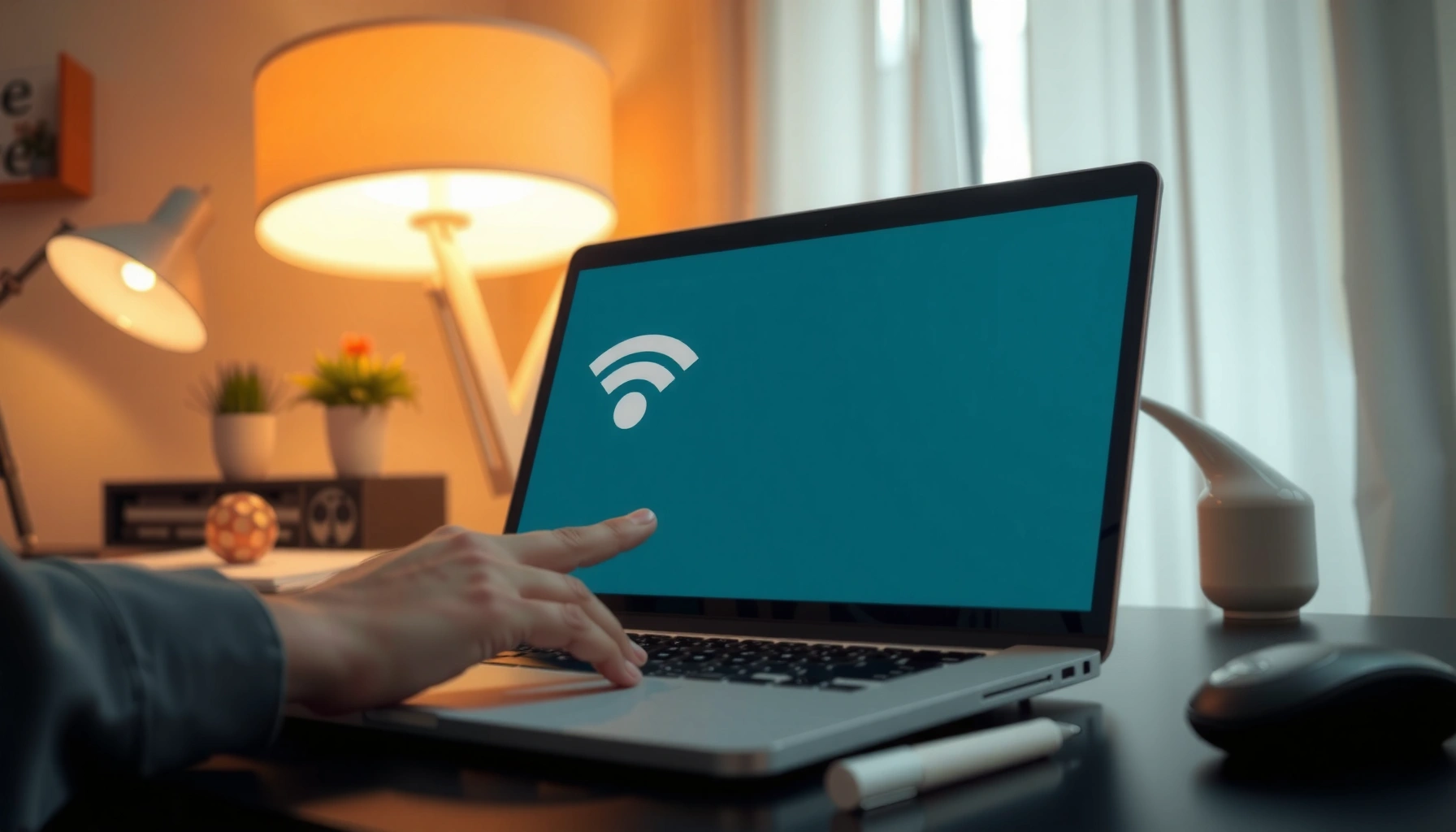 A person using a computer to find the WiFi password quickly and easily.