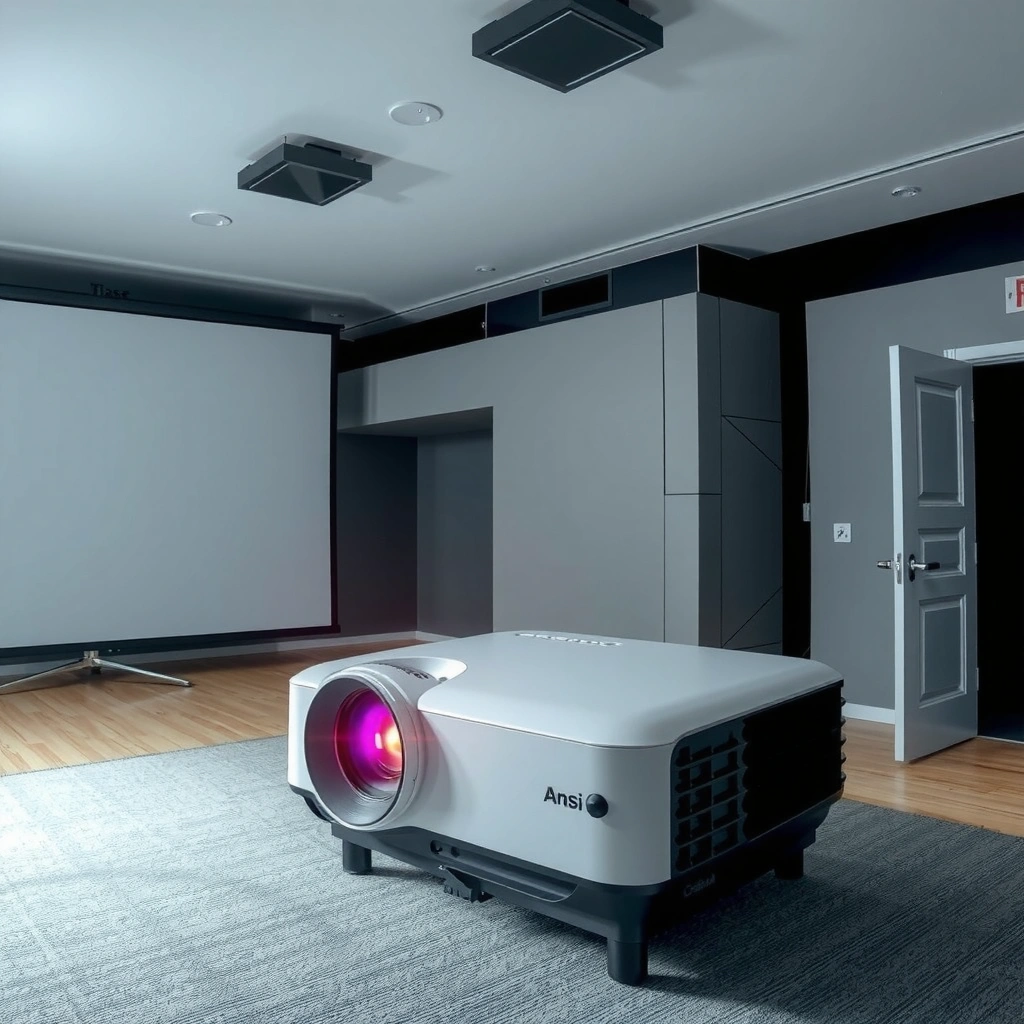 Illustration showing how room and screen size affect projector brightness selection