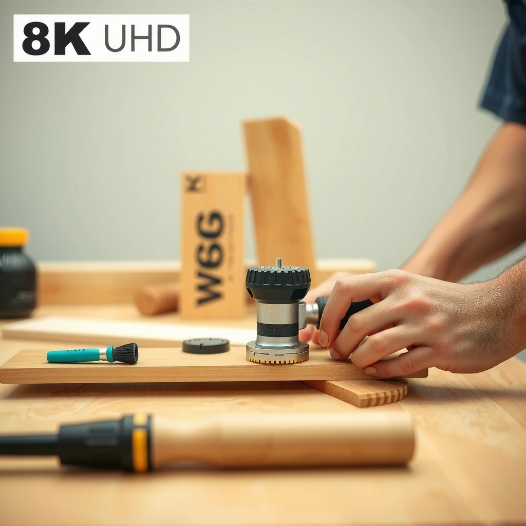 A woodworker demonstrating safe setup procedures before using a wood router tool.