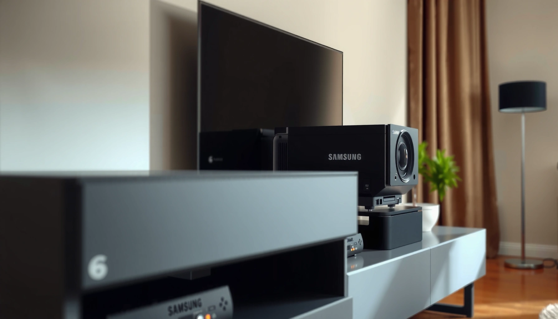 Samsung projector with price guide infographic showing current prices and features.