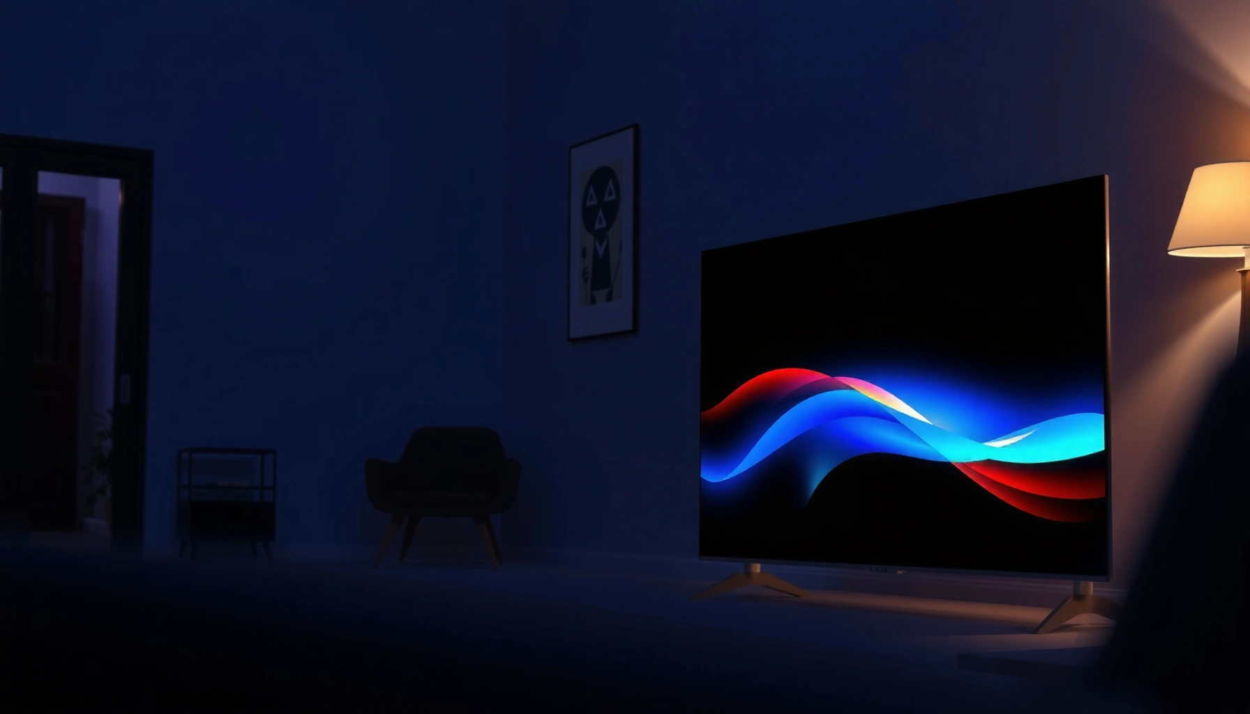 Smart TV screen showing blue tint with troubleshooting tips for causes and fixes.