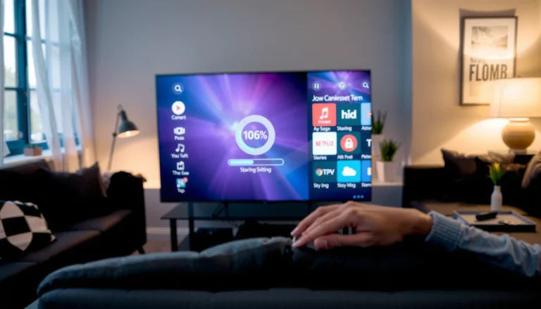 A Smart TV displaying a blank home screen, highlighting loading issues and troubleshooting tips.