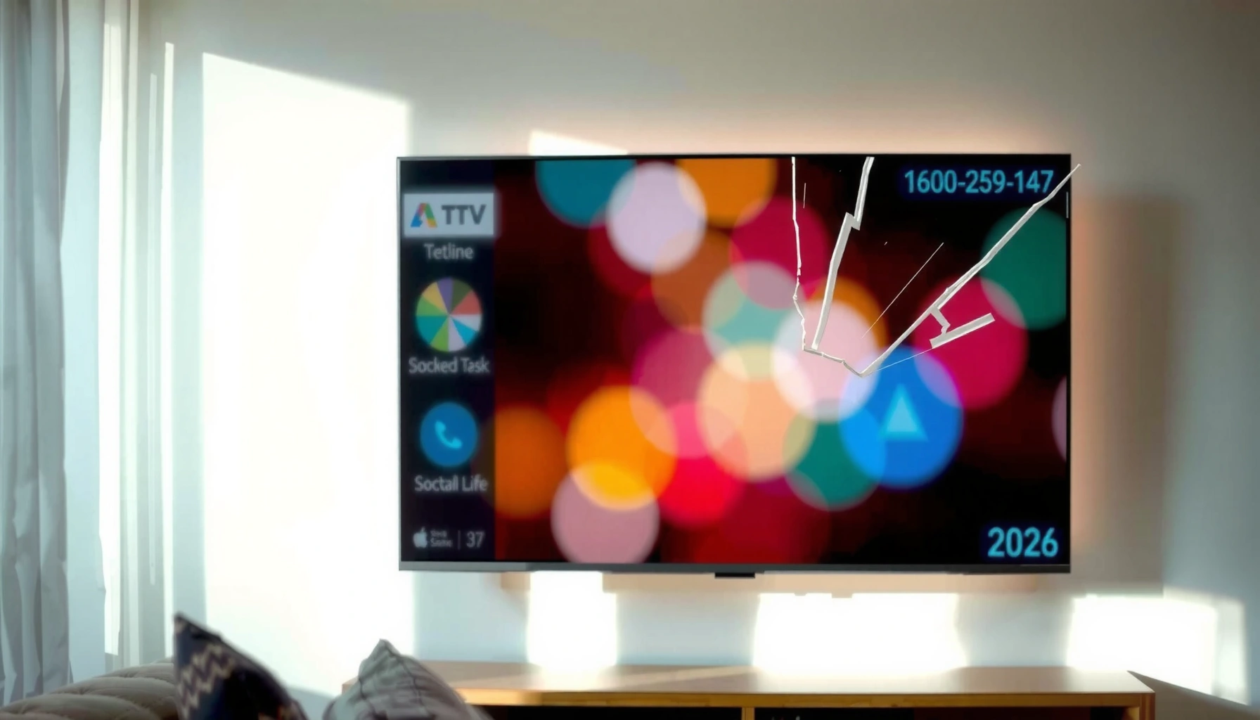 Smart TV screen showing lines after impact or pressure, illustrating common damage issues.