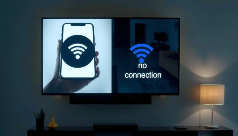 Smart TV and iPhone showing connection error message, illustrating troubleshooting tips for connectivity issues.