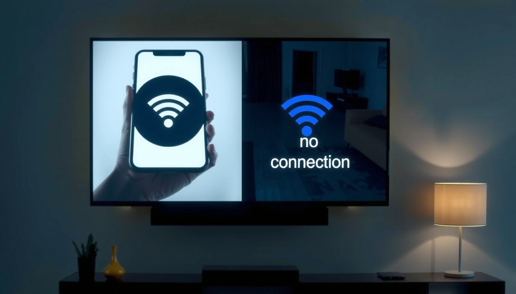 Smart TV and iPhone showing connection error message, illustrating troubleshooting tips for connectivity issues.