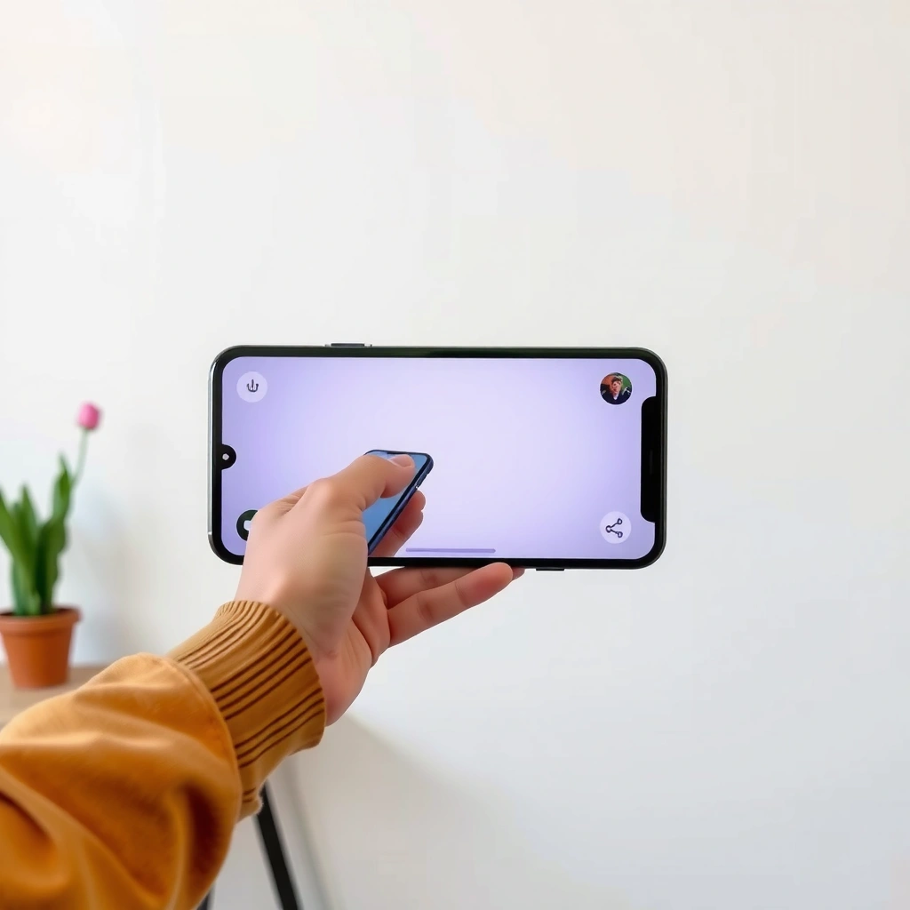 A person casting their mobile screen to a smart TV using screen mirroring technology.