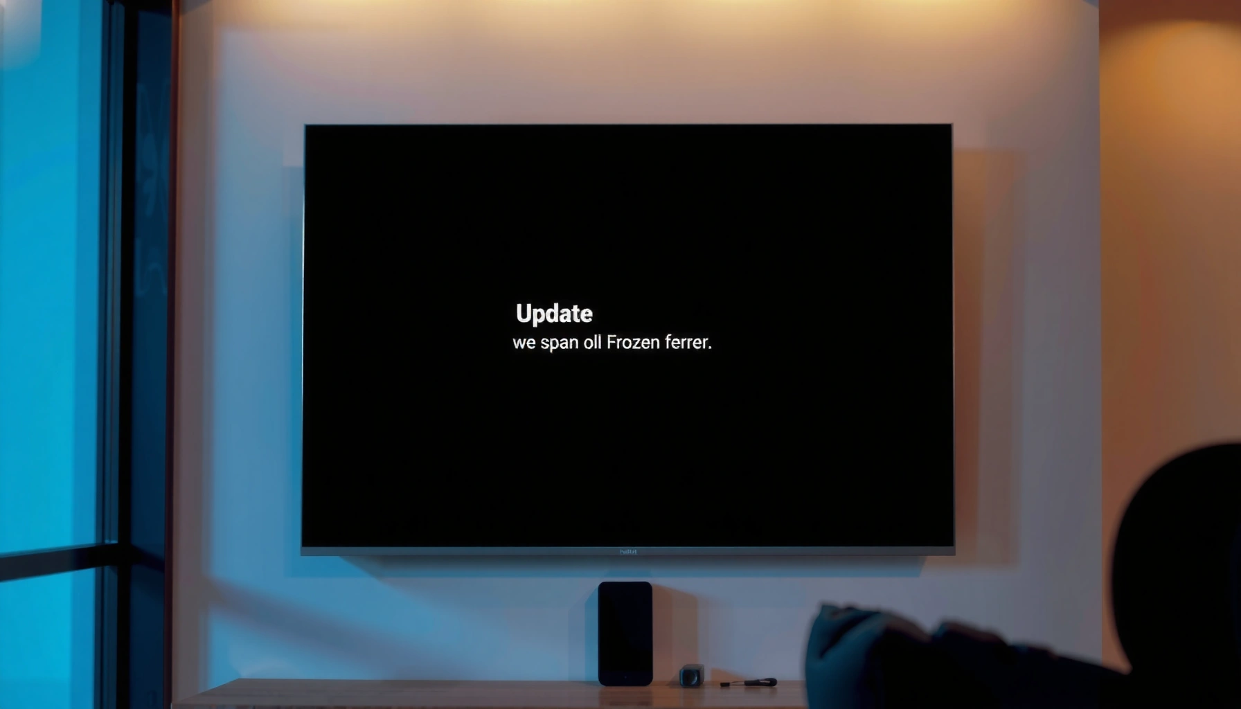 A smart TV displaying an error message about software updates, illustrating common update issues and solutions.