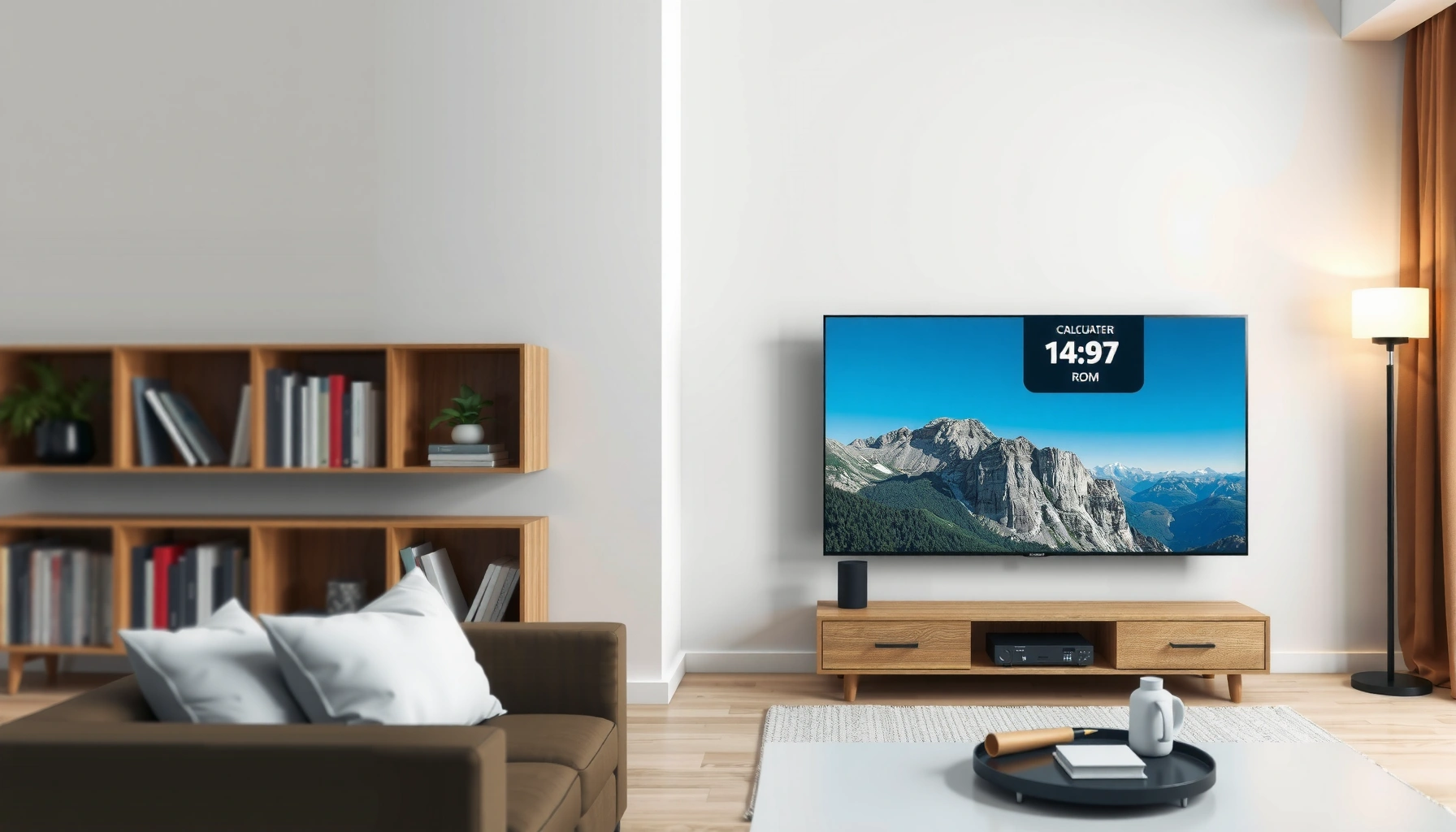 Illustration of how to calculate the size of a TV for a room using a simple room-based method.
