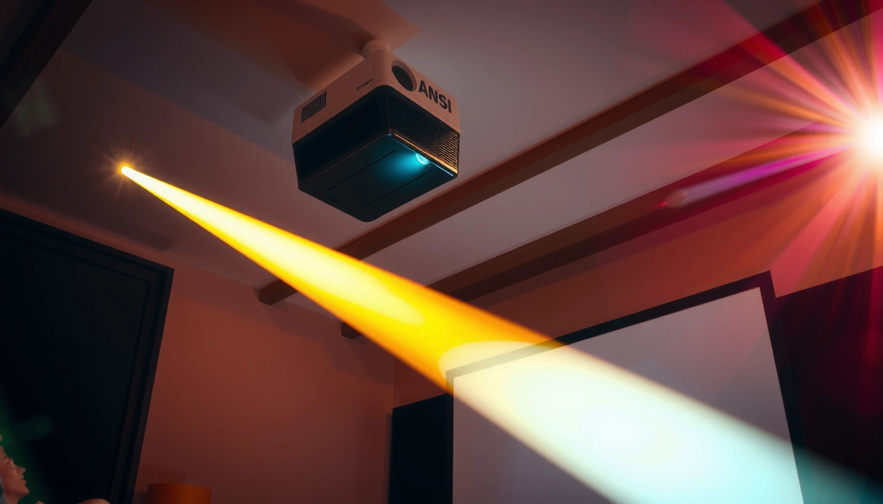 A projector displaying brightness levels in ANSI lumens, illustrating optimal projector performance.