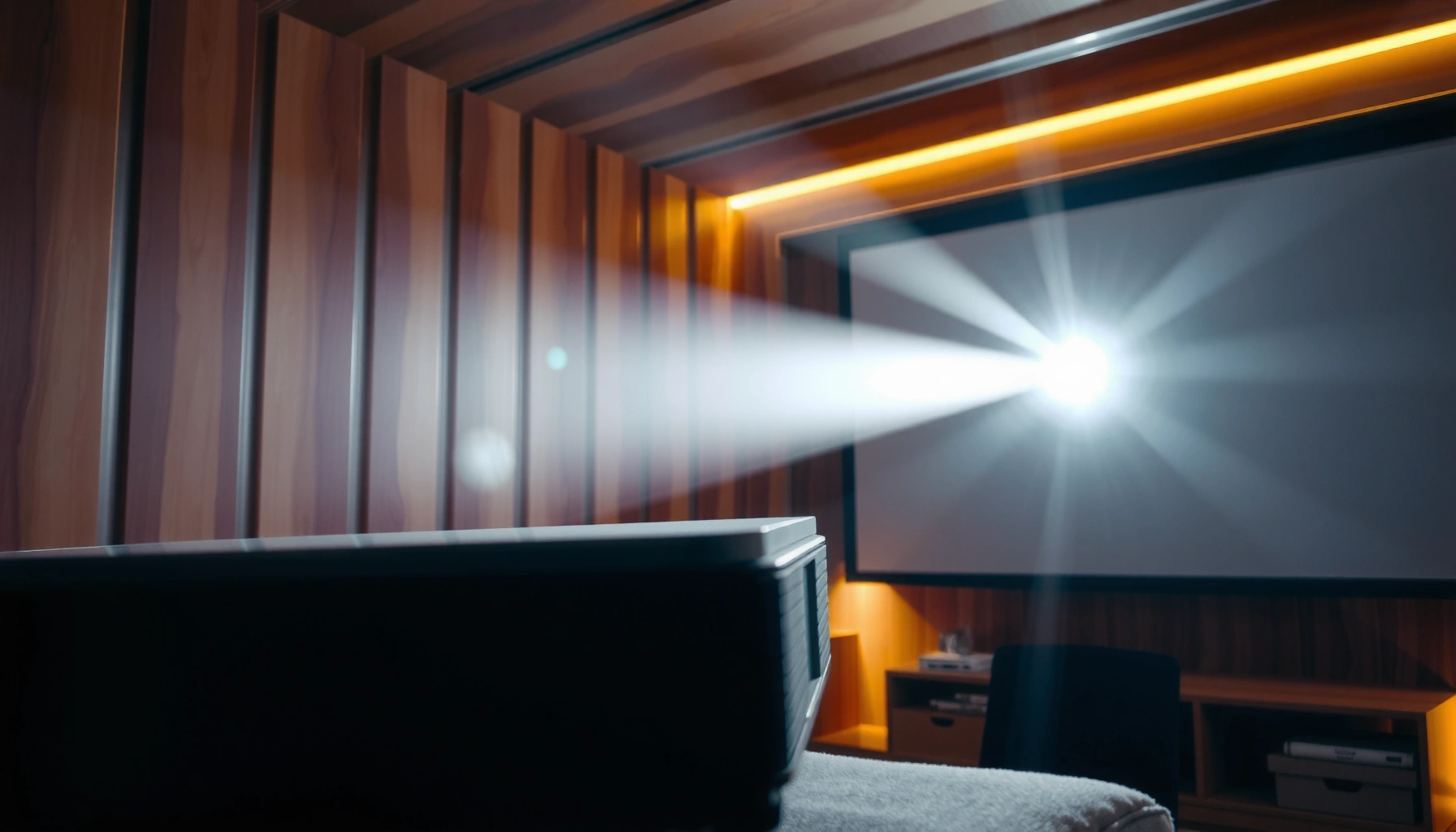 A close-up view of a projector showcasing its lumens output and brightness levels.