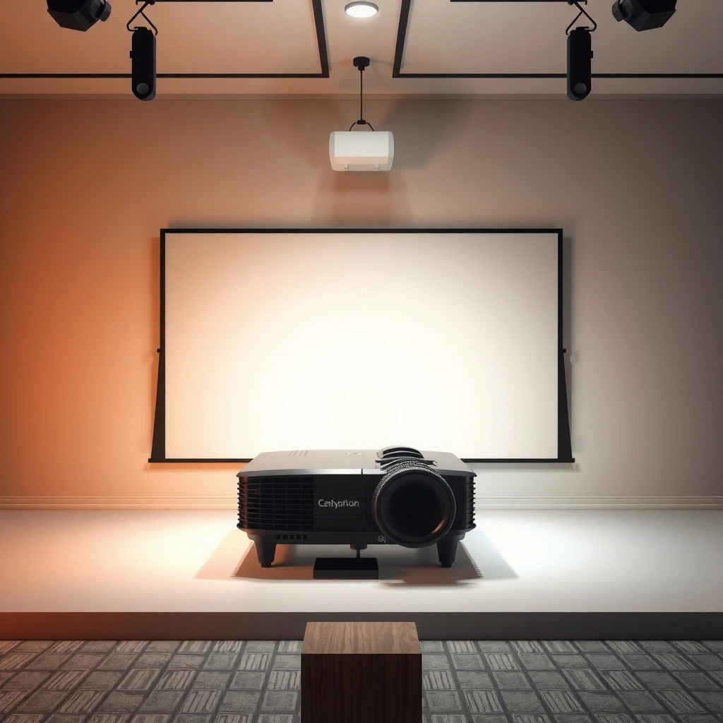 Illustration showing how to measure projector distance based on screen size for optimal viewing.