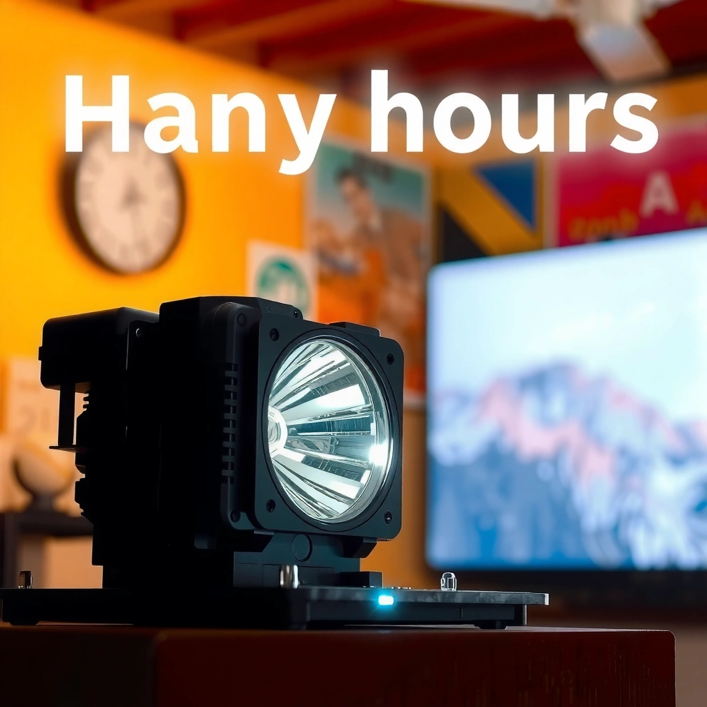 Illustration explaining what 'hours' means for projector lamp lifespan and usage.