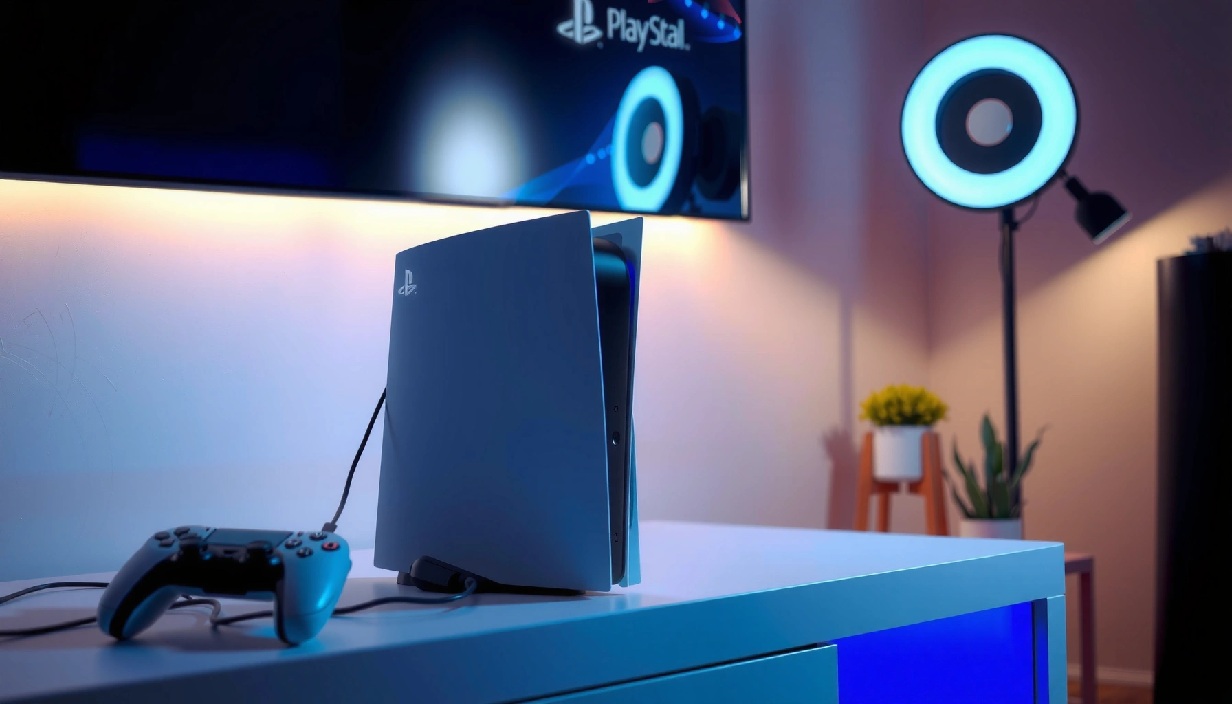 A gamer setting up earbuds on a PS5 console for an immersive audio experience.