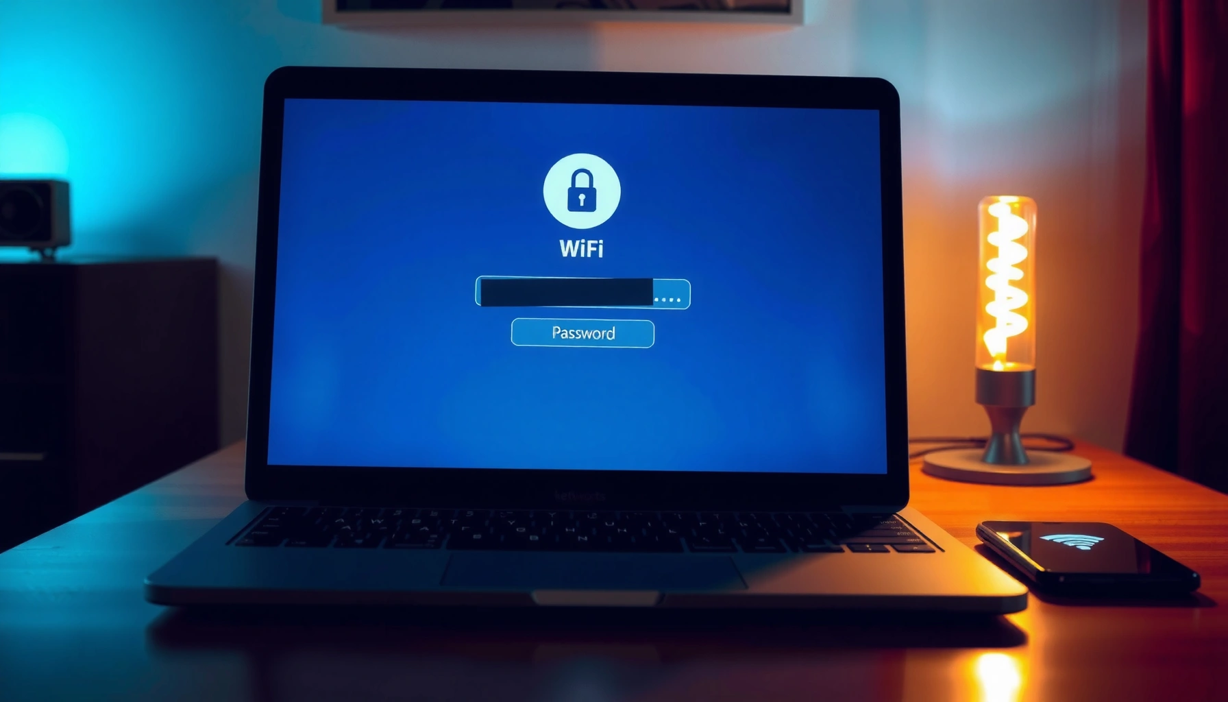 A laptop screen displaying how to view the WiFi password in settings.