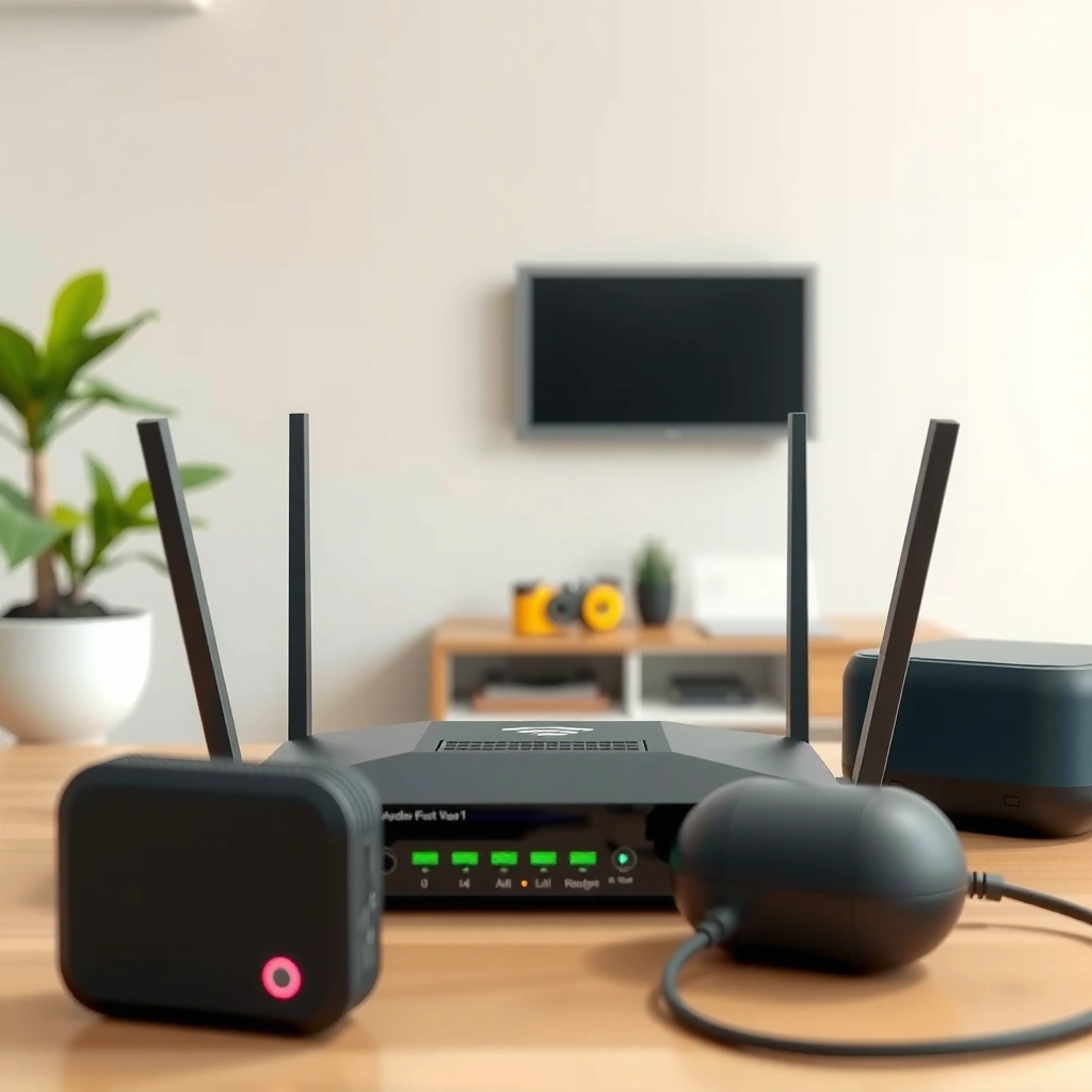 Items needed for configuring a WiFi router, including cables and instructions.
